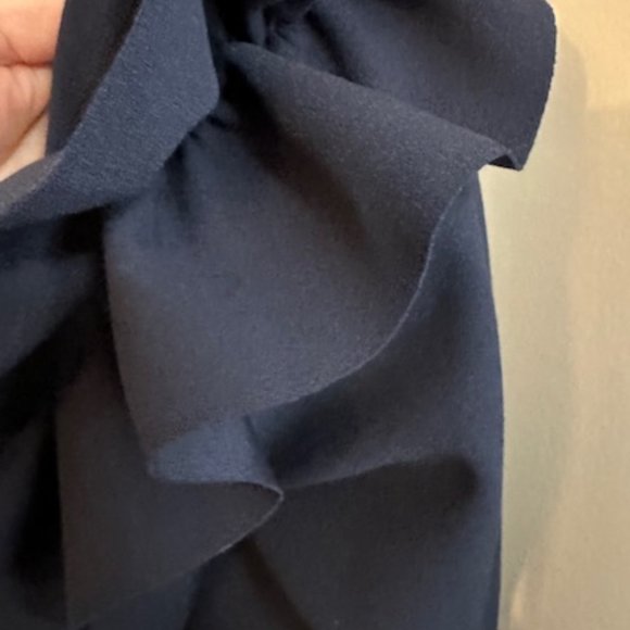 XScape Navy Blue, Ruffled, Off-the-shoulder Crepe Sheath Gown size 22 - Picture 9 of 10